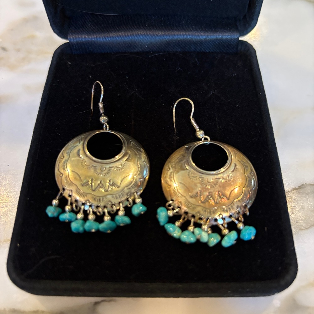 Carolyn Pollack Relios Sterling Silver Turquoise Southwestern Drop Earrings - Picture 10 of 10